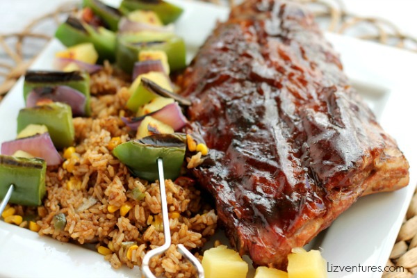 Luau Ribs recipe, Aloha Fried Rice, Vegetable Skewers