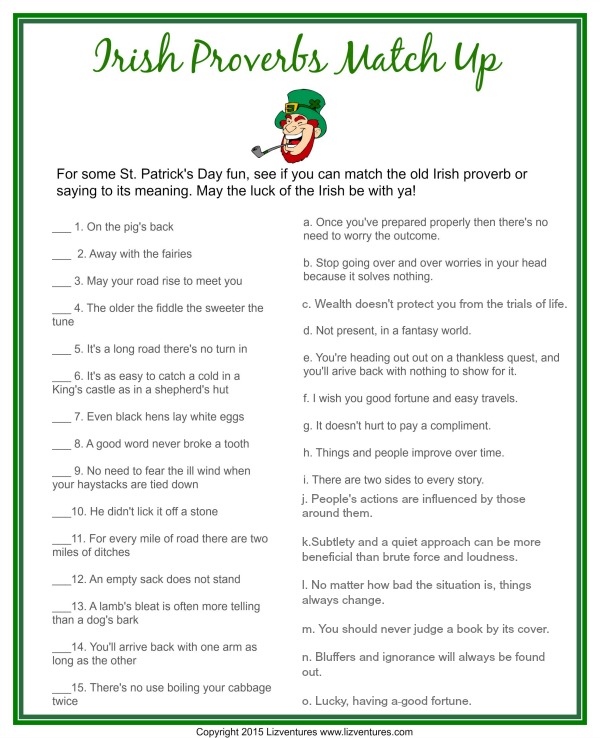 Irish blessings and sayings, printable game