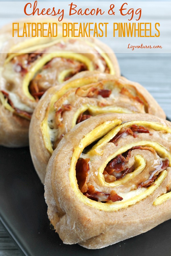 Cheesy Bacon and Egg Flatbread Breakfast Pinwheels